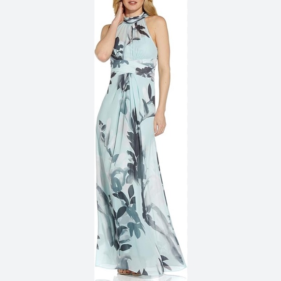 Adrianna Papell Blue and Gray Maxi Dress